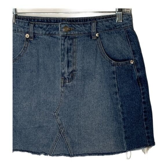 Altar’d State Denim Mini Skirt S Raw Hem Distressed Blue Jean Casual - Picture 4 of 6
